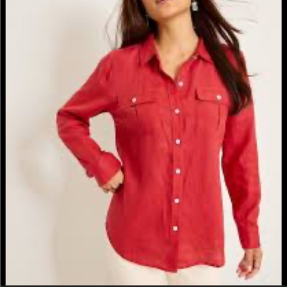 LOFT Tops - Orange/Red Loft Button-Up Blouse Size Medium